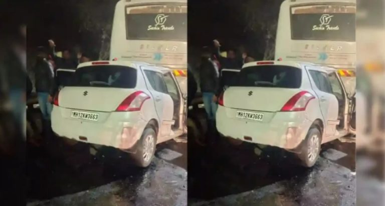 पुण्यातील नवले पुलावर पहाटे भीषण अपघात, कारची बसला धडक; दोघांचा जागीच मृत्यू, चार जखमी