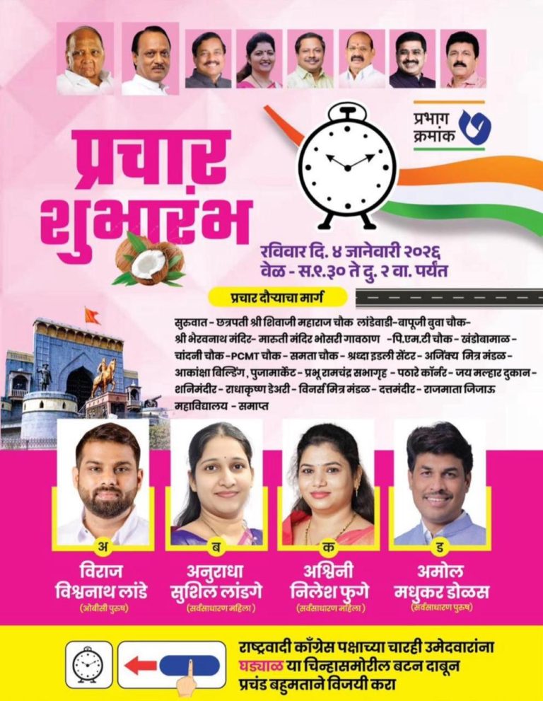 प्रभाग ७ मध्ये राष्ट्रवादी काँग्रेसचा भव्य प्रचार शुभारंभ